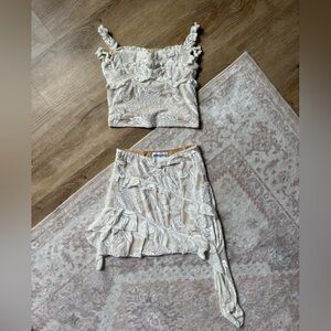 Princess Polly Cream Floral Ruffle Top